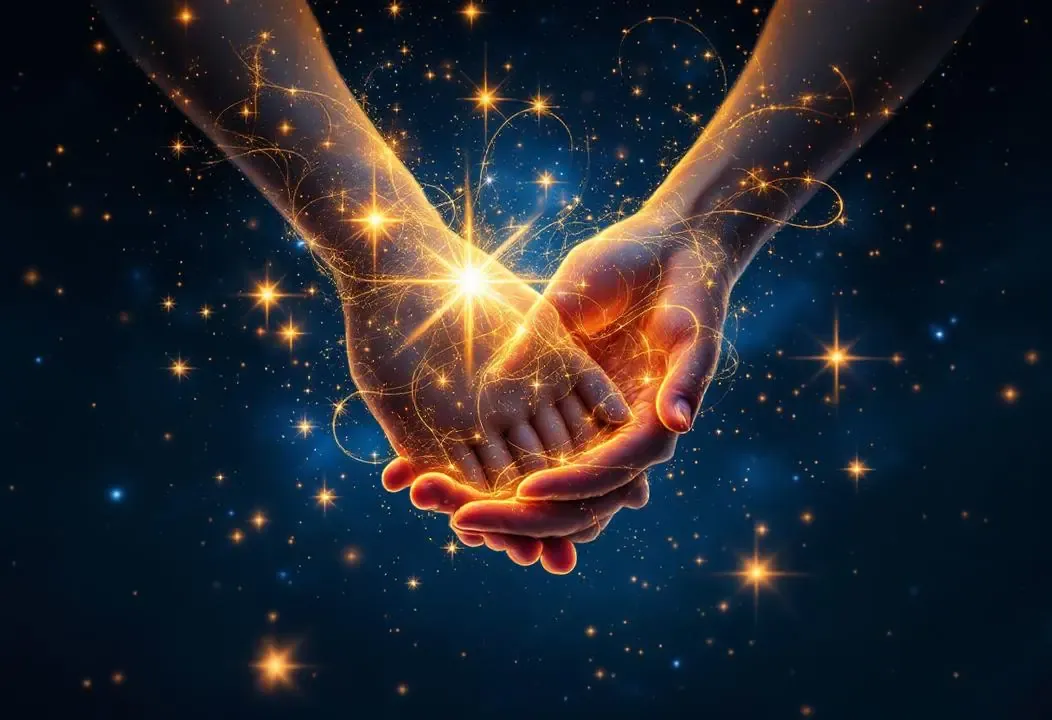 Pareja con aura luminosa, simbolizando el amor cósmico en la Gnosis.
