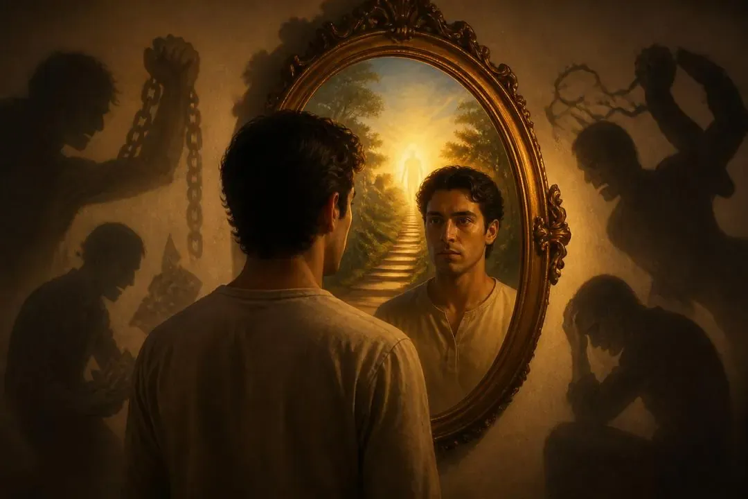 Persona observando su reflejo como símbolo del autoconocimiento interior