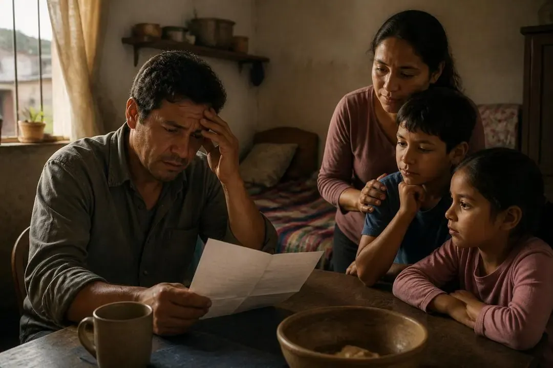 Familia en una vivienda humilde que simboliza la protección del hogar del trabajador