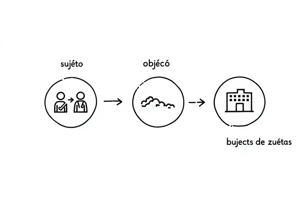 Gráfico de tres círculos interconectados representando sujeto, objeto y lugar para la atención dividida.