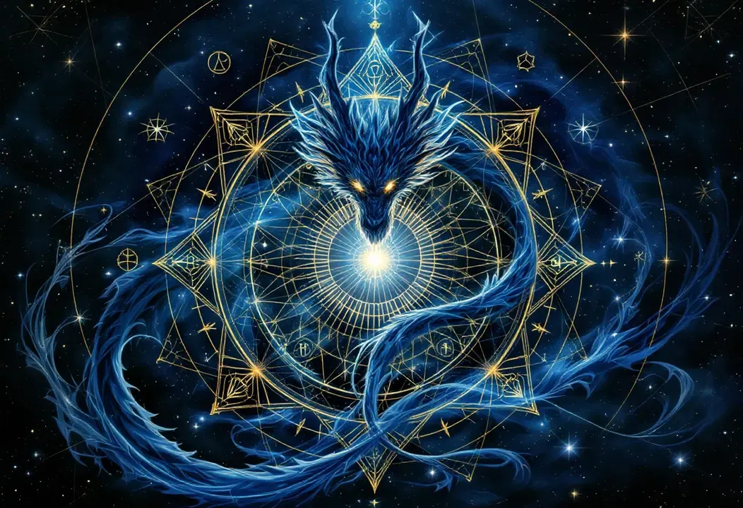 Ilustración de un dragón esotérico, símbolo gnóstico de sabiduría ancestral.