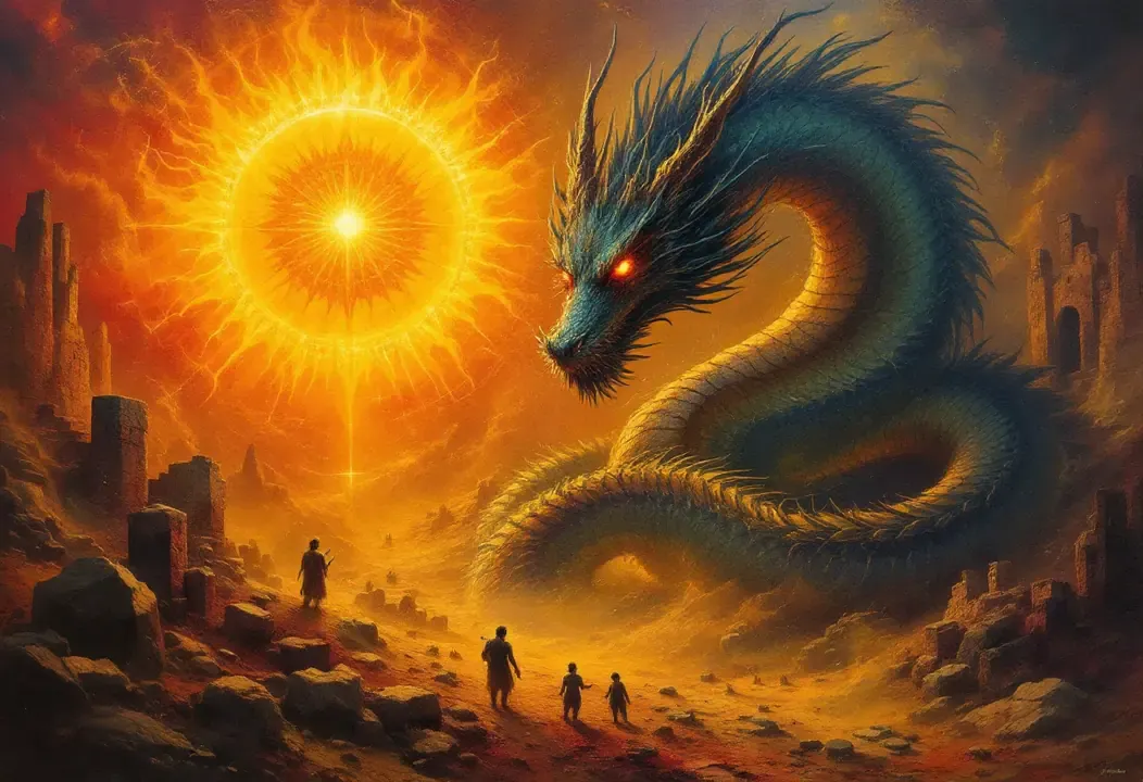 Dragón alegórico como sombra del Sol, representando a Lucifer interior.