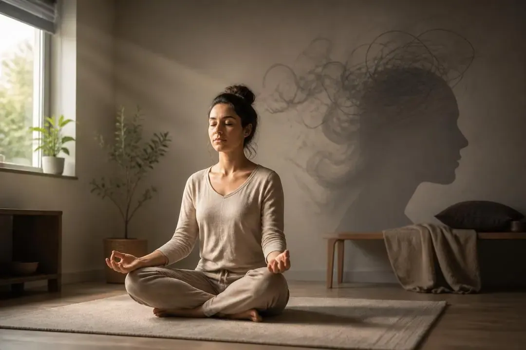 Persona meditando en silencio para observar el ego y la ansiedad