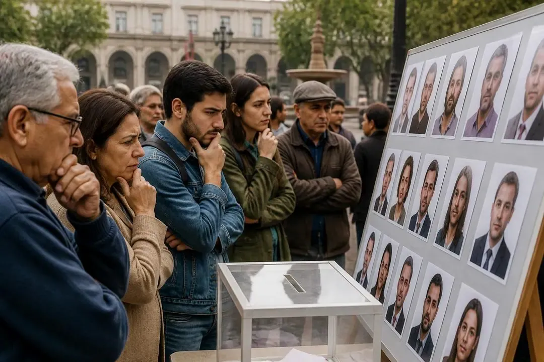Ciudadanos reflexionando antes de votar en una plaza pública