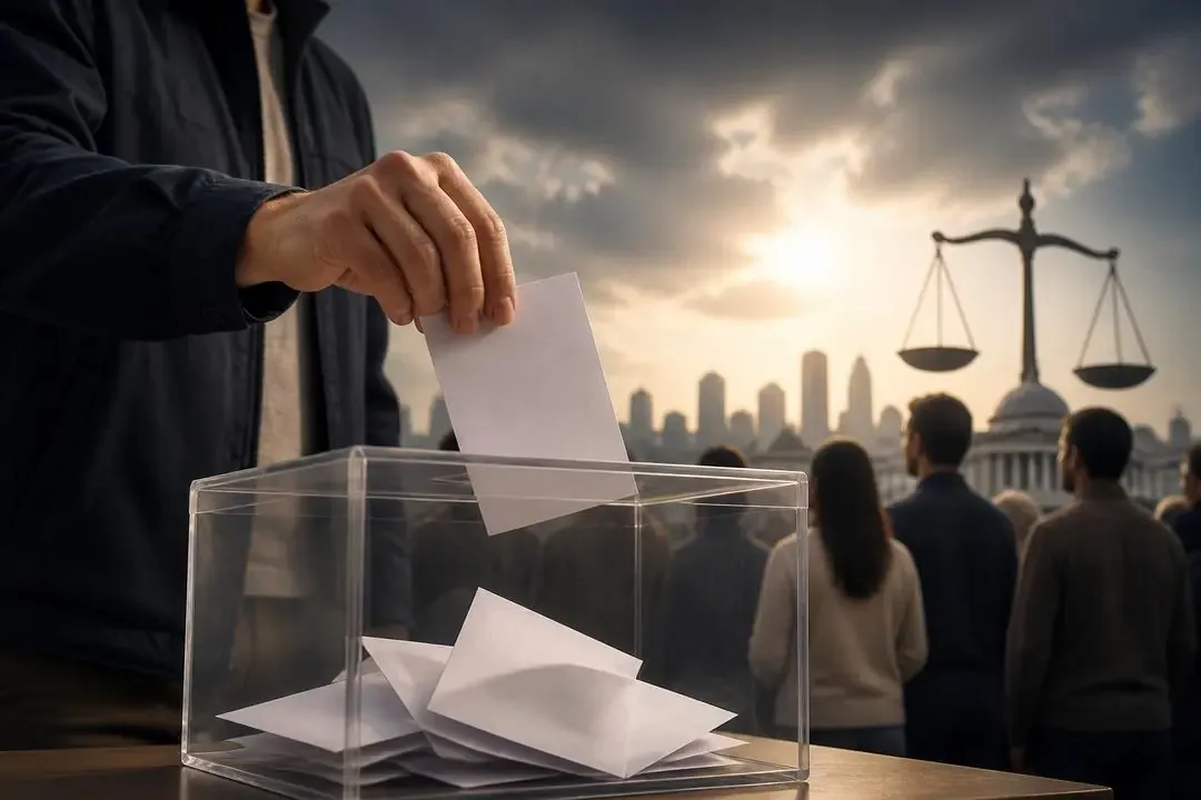 Mano depositando un voto como símbolo de responsabilidad consciente
