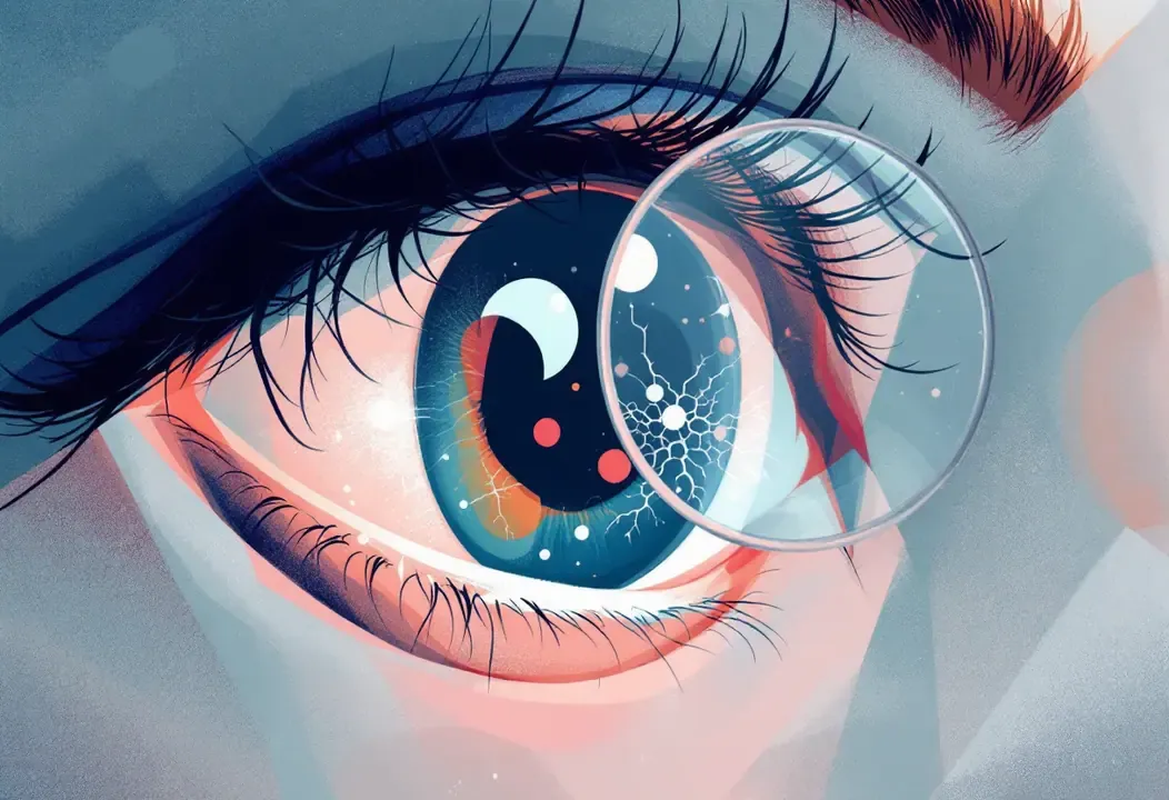 Ojo con lupa examinando una mente, simbolizando auto-observación.