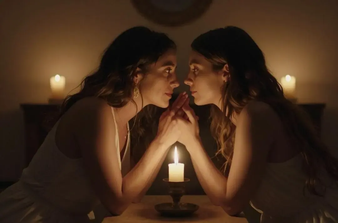 Pareja en ritual sagrado, luz brillante, Magia Sexual gnóstica.