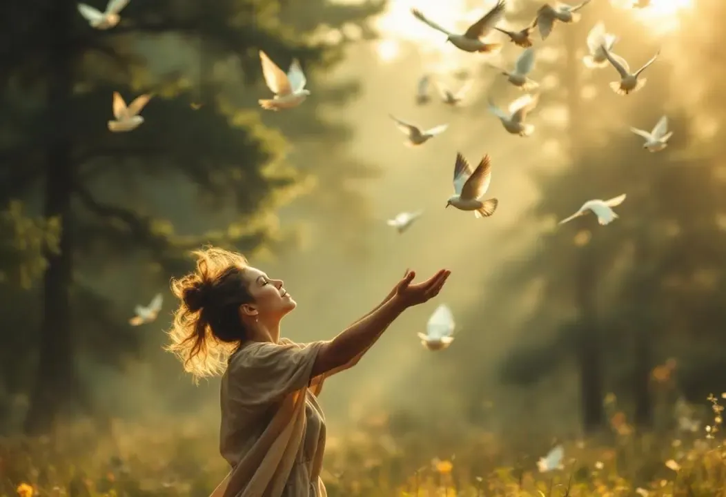 Persona liberando aves, simbolizando la conexión con elementales astrales.