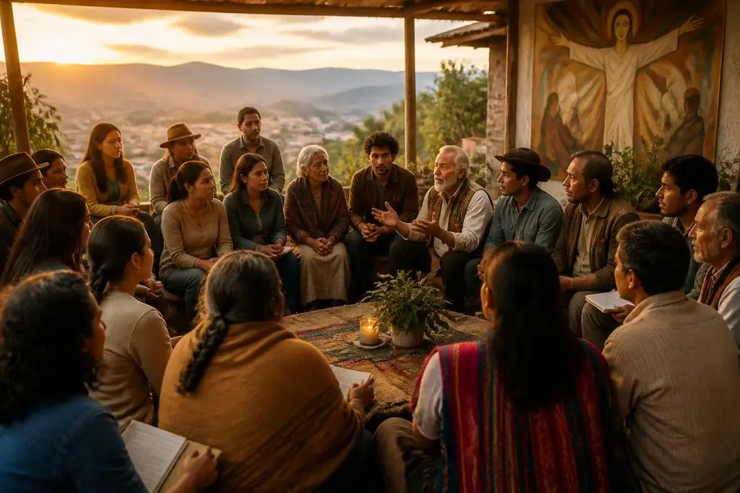 Personas reunidas en comunidad como símbolo del Cristo Social