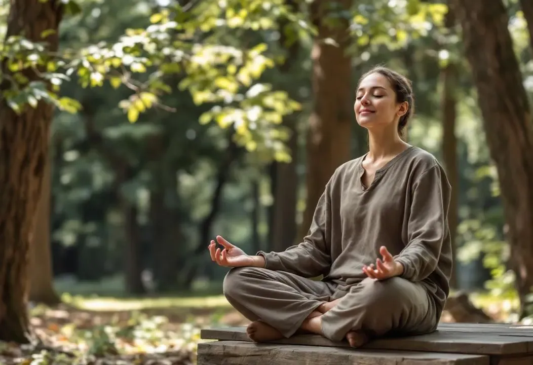 Persona meditando en la naturaleza, trabajo interior, autoconciencia.