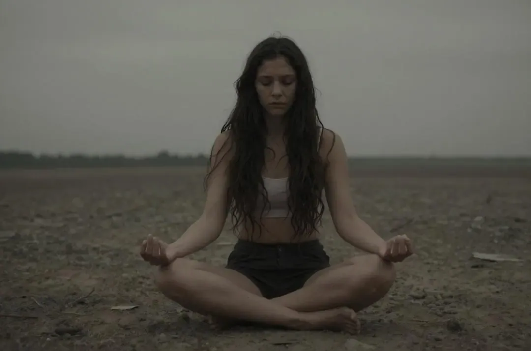 Figura solitaria meditando en un entorno austero, simbolizando la represión sexual en la esfera de Lilit.