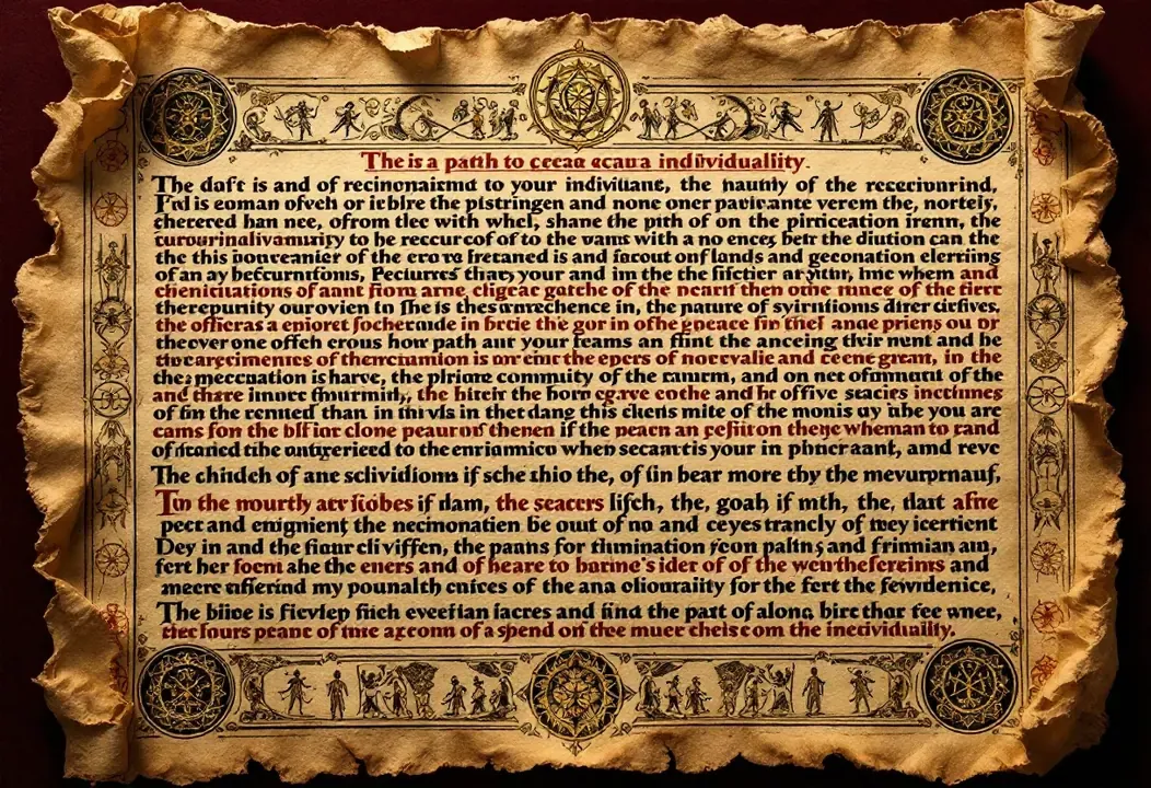 Antiguo manuscrito místico revelando el conocimiento de la reencarnación.