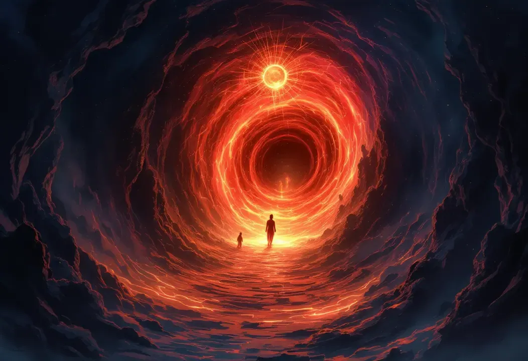 Remolinos de energía y sombras simbolizan el Infierno de Mercurio.