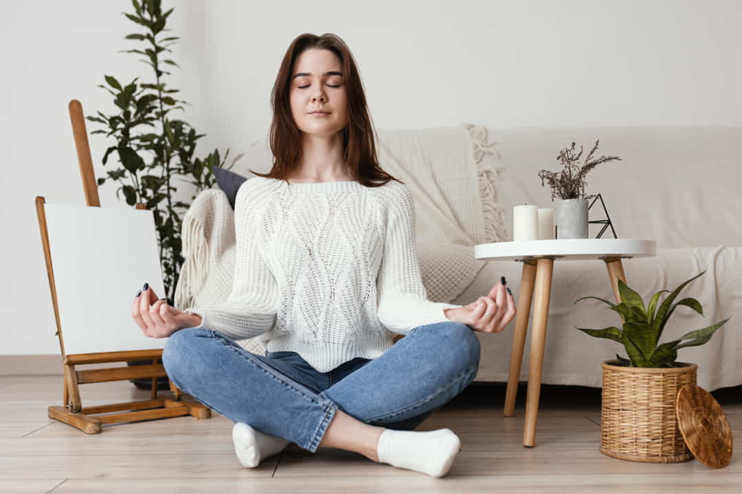 Mujer meditando para obtener autoconocimiento de si misma