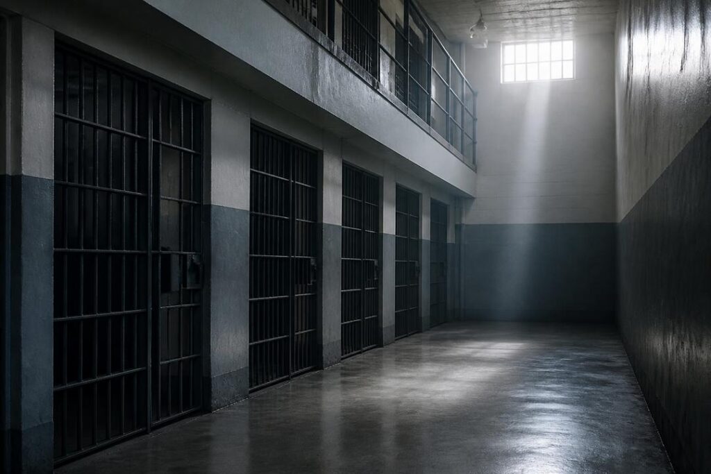 Pasillo carcelario vacío que representa el fracaso del sistema penitenciario