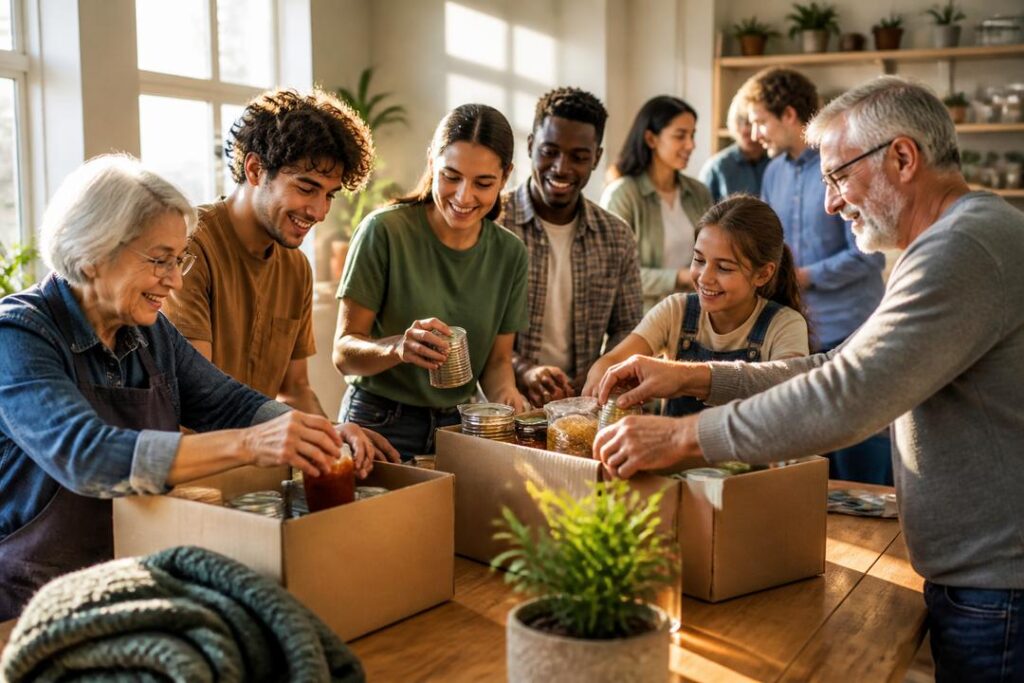 Personas colaborando en una mesa comunitaria como símbolo de cooperación consciente